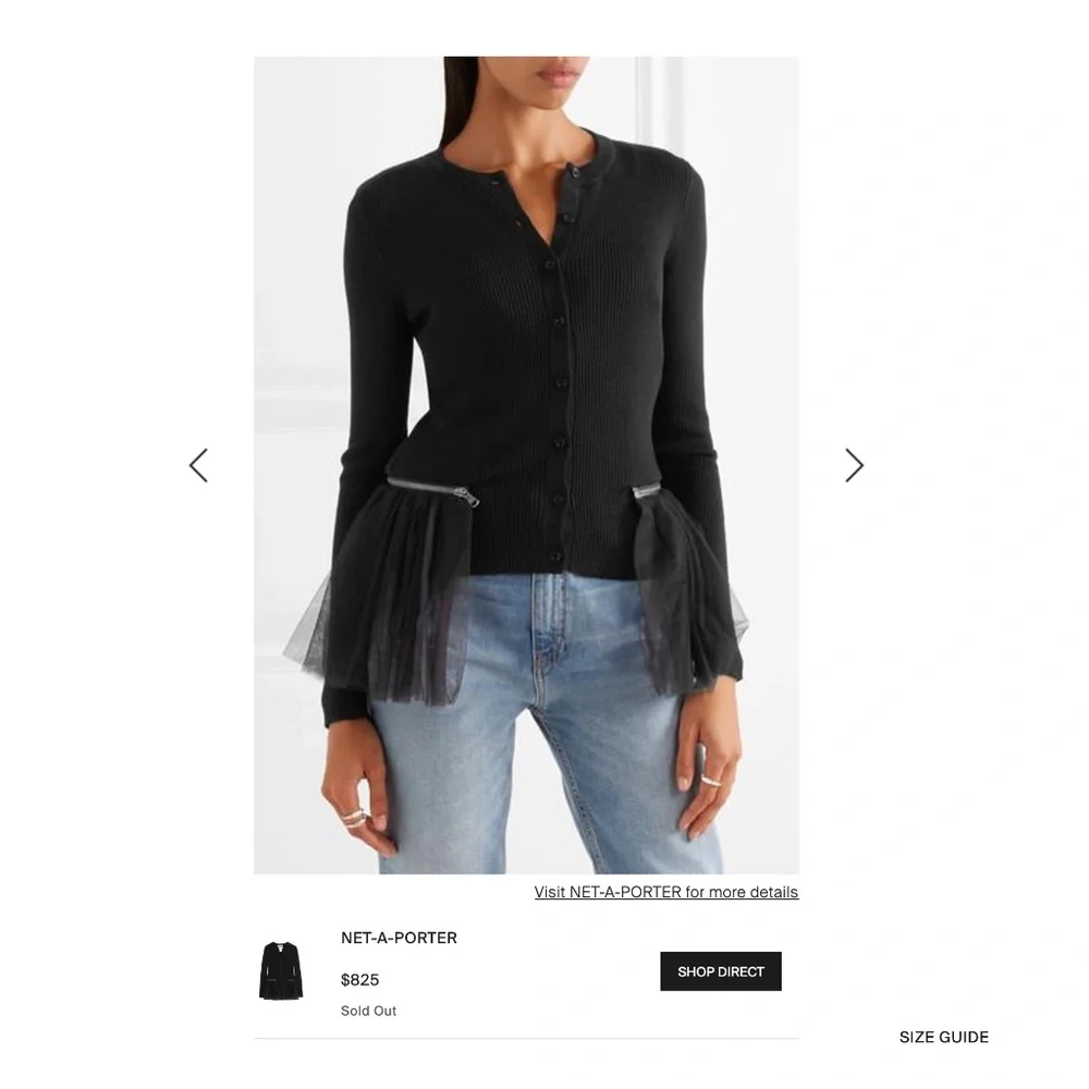 Moschino Couture Black Cardigan Sweater Jacket with Detachable Mesh Ruffled Hem